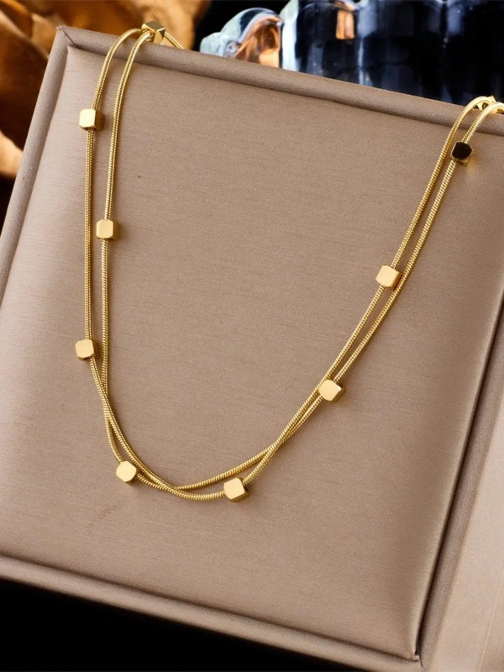 Gold Cube Accent Double-Strand Necklace - Women Jewelry